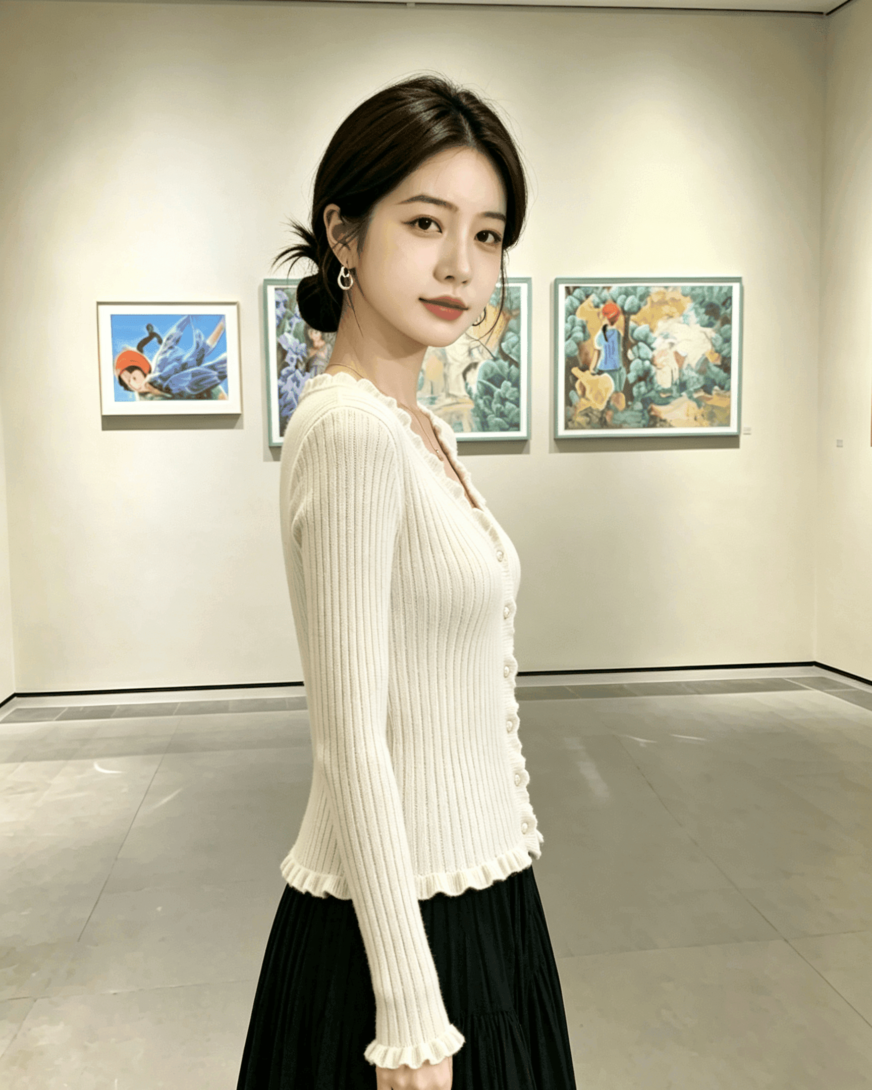 실사 부드러운 고유 한 Chic 작은 맨위 이른 봄 새로운 타이트 캐주얼 레이스 오픈 가디건 니트 여성 코트 상세 이미지 5