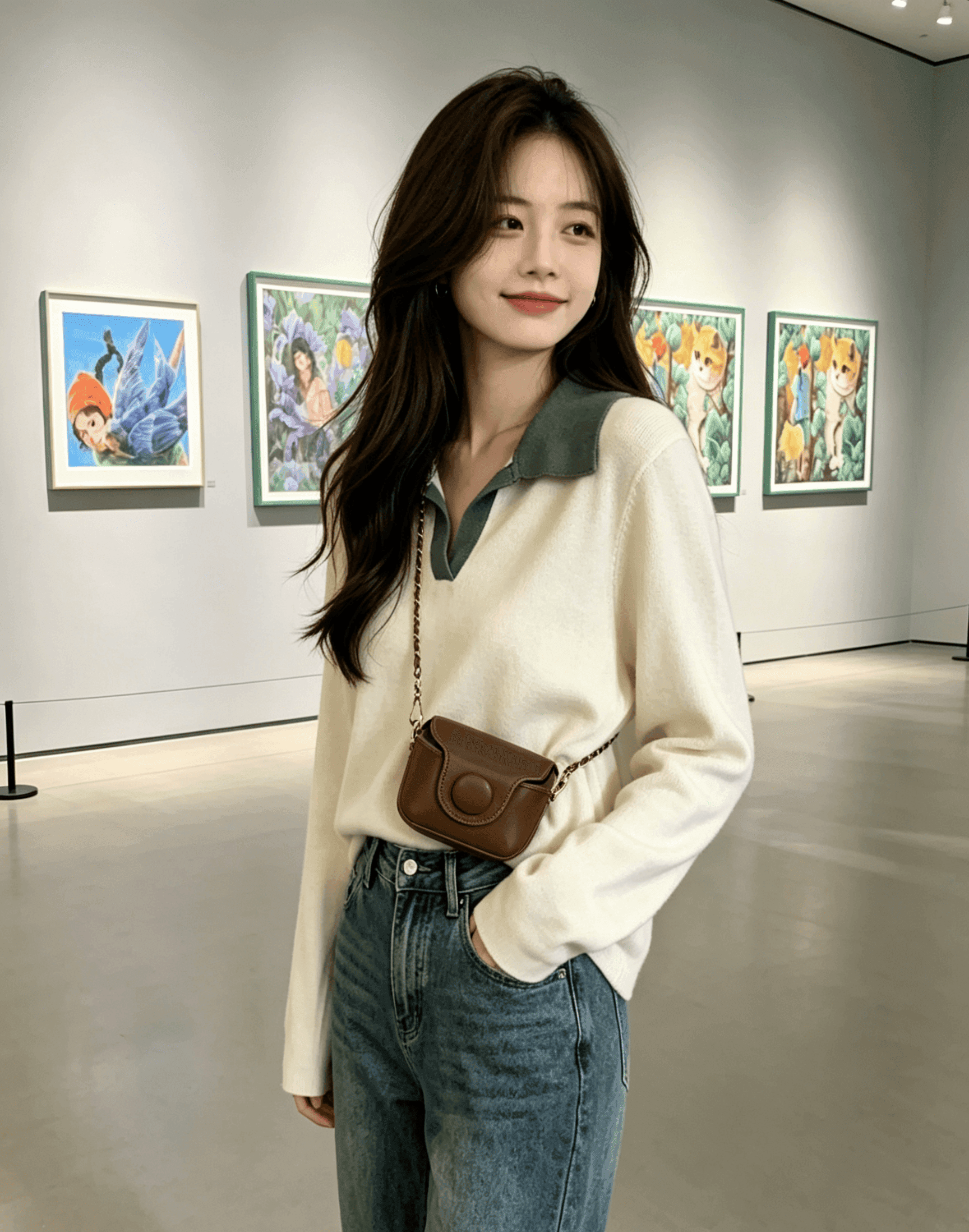 실사 디자인 센스 허리 수축 슬림해 보이는 인사이드 가져 가라. 기본 셔츠 여성 이른 가을 새로운 작은 샤넬 스타일 POLO 칼라 니트 스웨터 상세 이미지 2