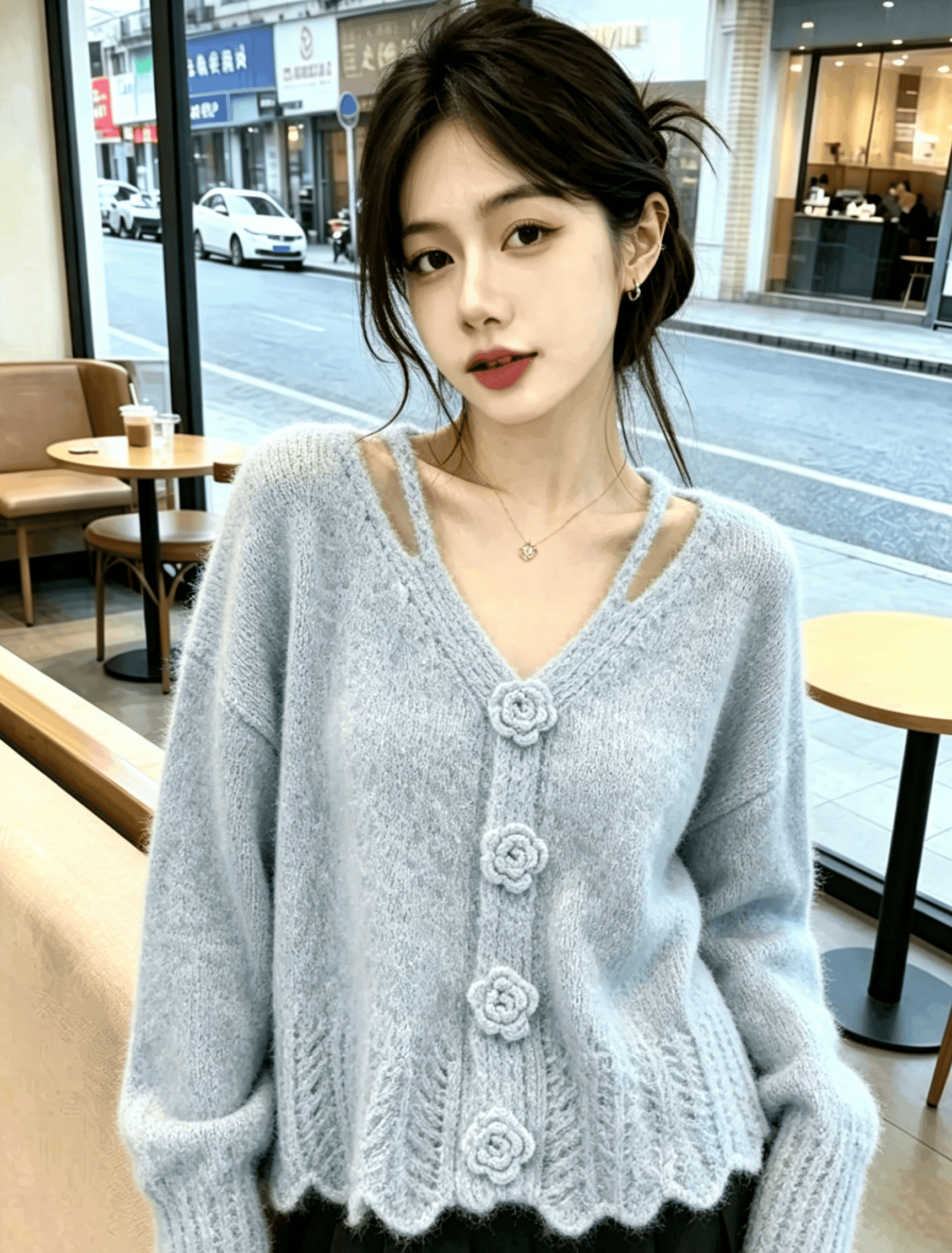 실사 한 부서 3 차원 꽃 풀오버 니트 스웨터 여성 가을 새로운 루즈핏 슬림해 보이는 스웨터 코트 이미지 3