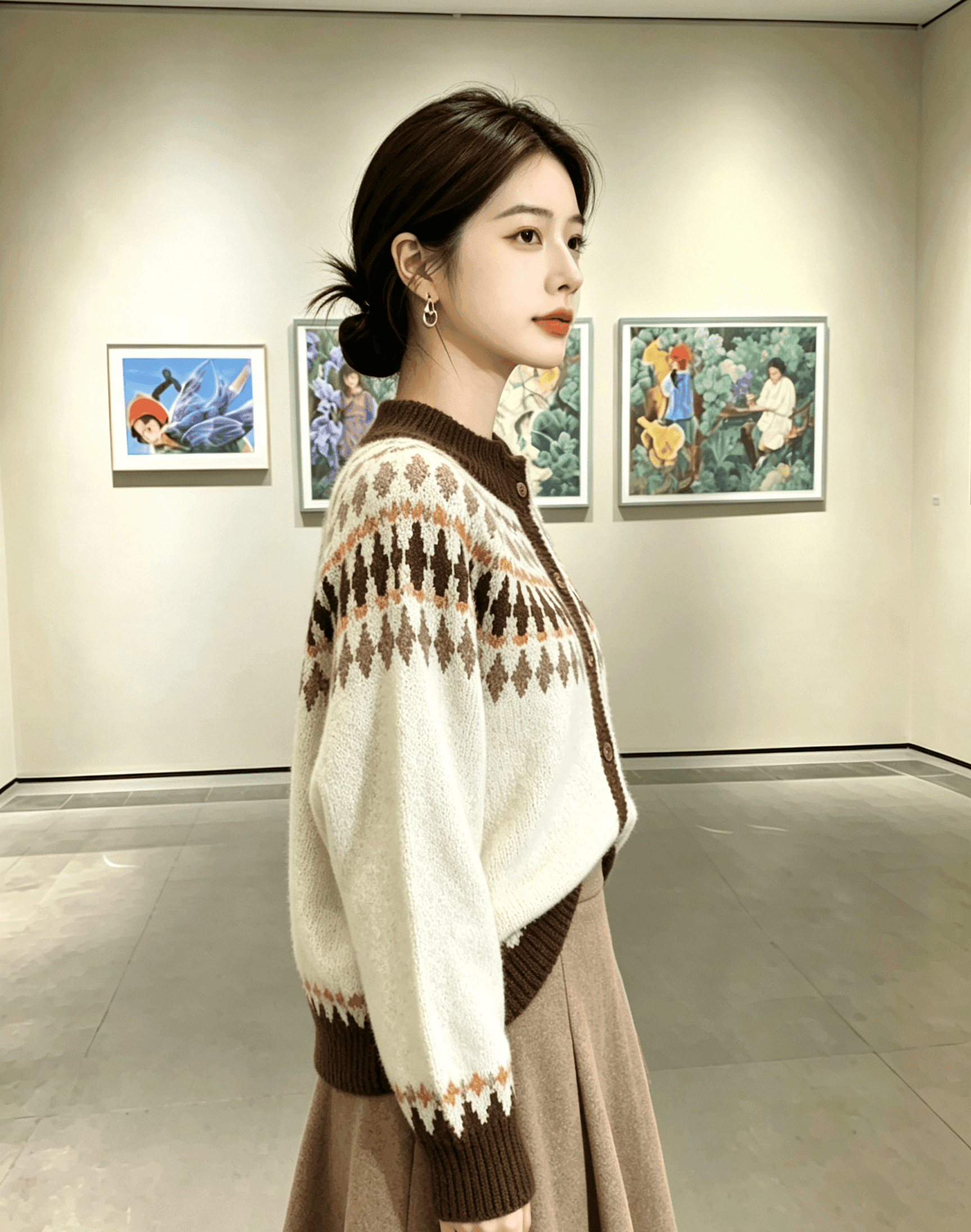 실사 한 부서 공정한 섬 배색 스웨터 여자 가을 겨울 새로운 니트 오픈 가디건 느긋한 두꺼운 재킷 맨위 상세 이미지 7