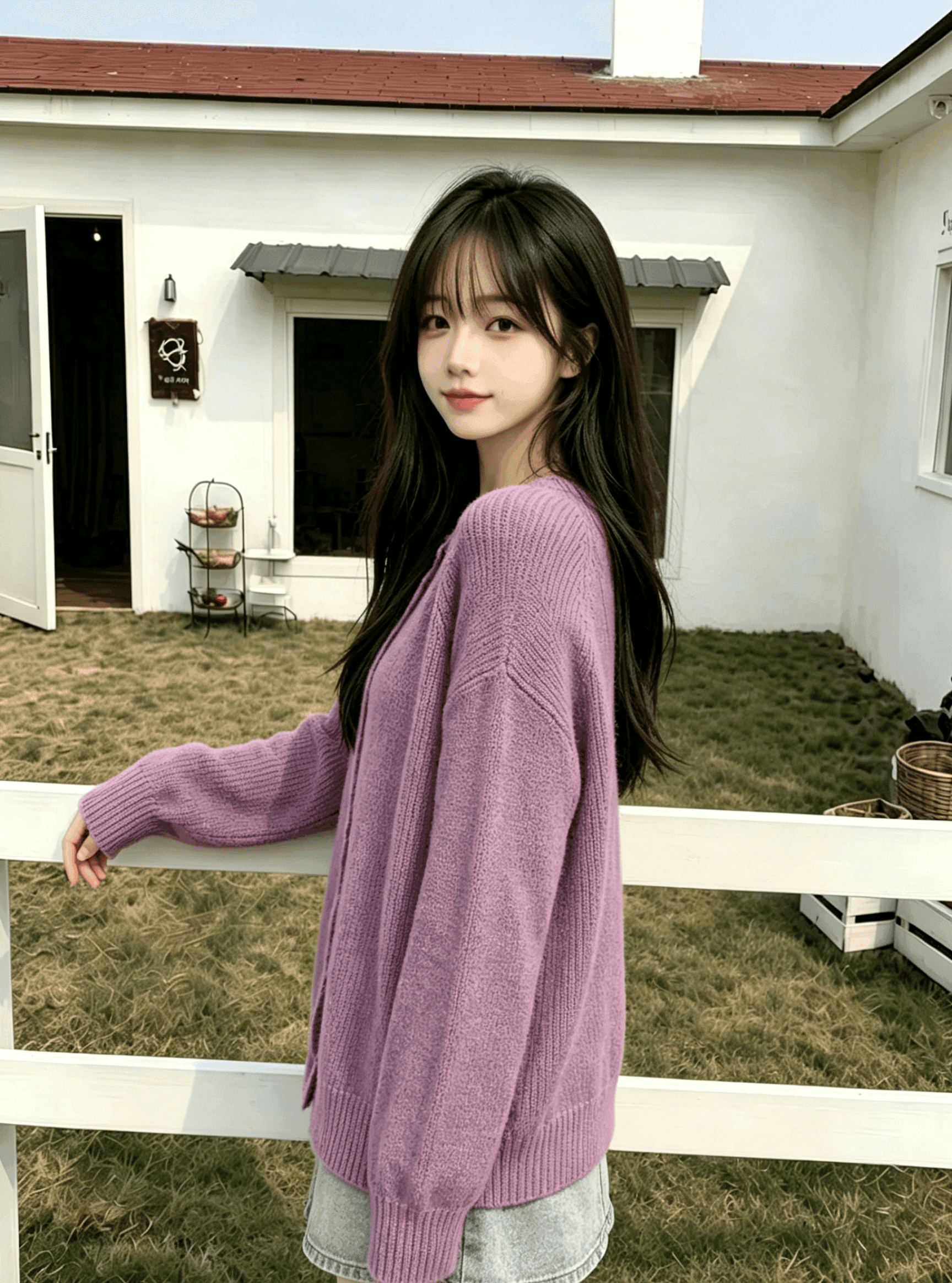 실사 스웨터 여자 가을 겨울 부드러운 바람 느긋한 루즈핏 레트로 슈퍼 잘 생긴 보라색 긴팔 니트 오픈 가디건 맨위 상세 이미지 1