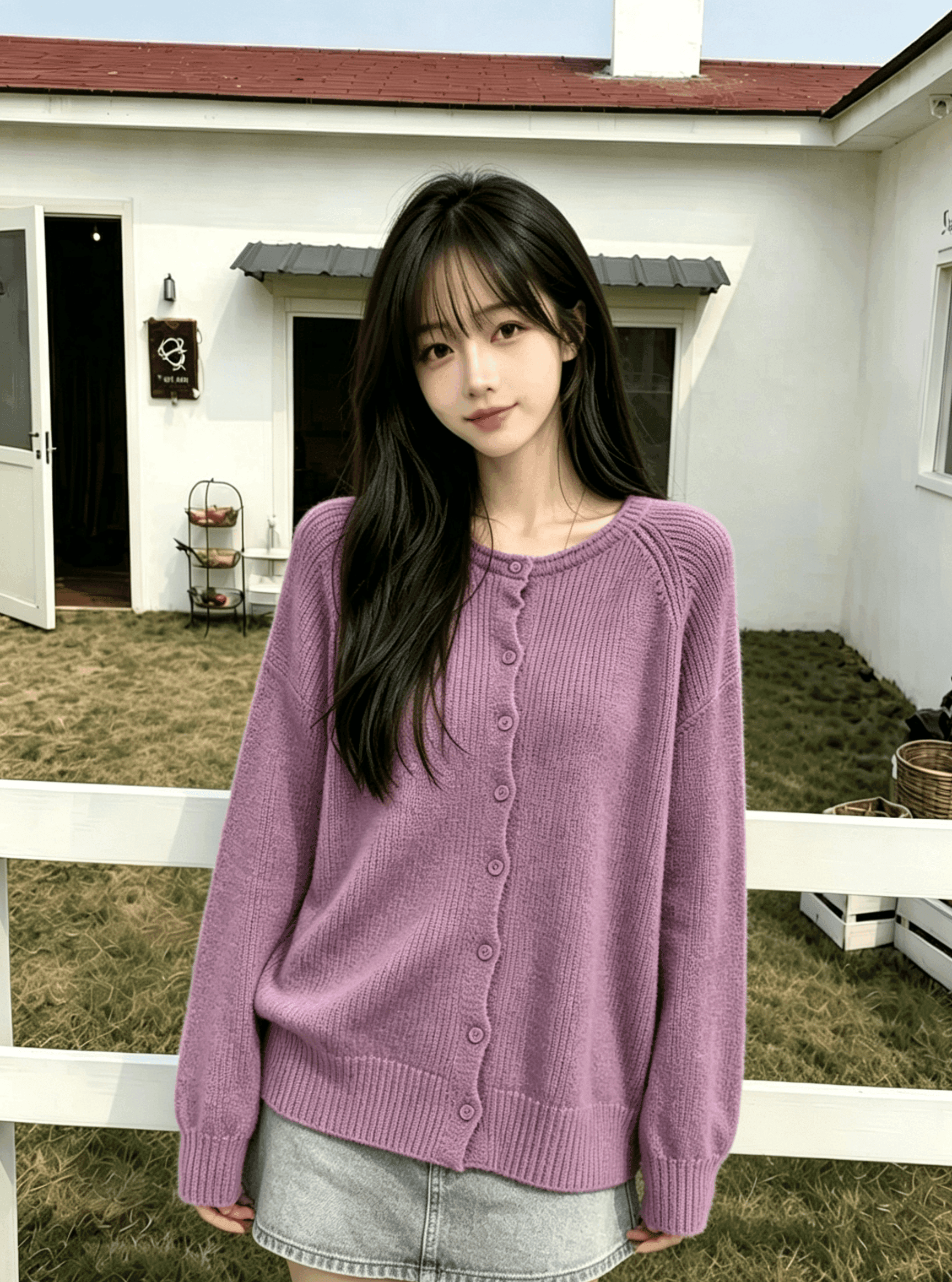 실사 스웨터 여자 가을 겨울 부드러운 바람 느긋한 루즈핏 레트로 슈퍼 잘 생긴 보라색 긴팔 니트 오픈 가디건 맨위 상세 이미지 5
