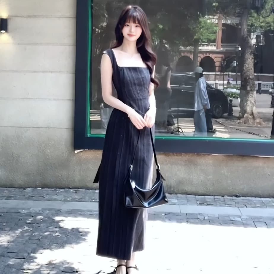 머리말 와일드 프랑스식 출퇴근 넓은 어깨 벨트 드레스 여성 여름 관대 한 칼라 허리 수축 품격 조끼 스커트 이미지 6