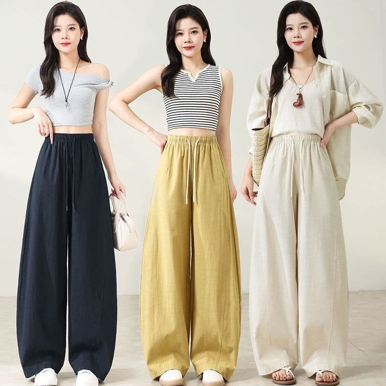 2026 새로운 모통이 칼 바지 여성 여름 얇은 스타일 캐주얼 와이드 레그 팬츠 어린이 루즈핏 스트레이트 팬츠 하이웨이스트 슬림해 보이는 바닥 청소 바지 상세 이미지 3