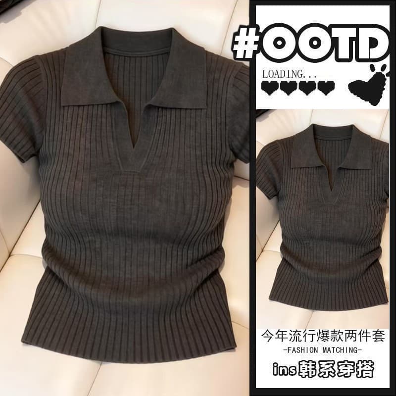 지방 mm 레트로 긍정적 인 어깨 슬림해 보이는 몸매 가꾸기 폴로 칼라 짧은 티셔츠 여성 여름 새로운 빅 사이즈 외국 가스 캐주얼 표지 고기 맨위