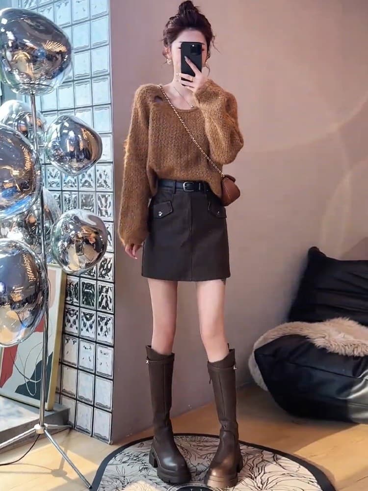 한 부서 레트로 커피 색상 V넥 풀오버 스웨터 여자 가을 겨울 루즈핏 느긋한 고급 센스 인사이드 가져 가라. 만나는 니트 맨위 상세 이미지 4