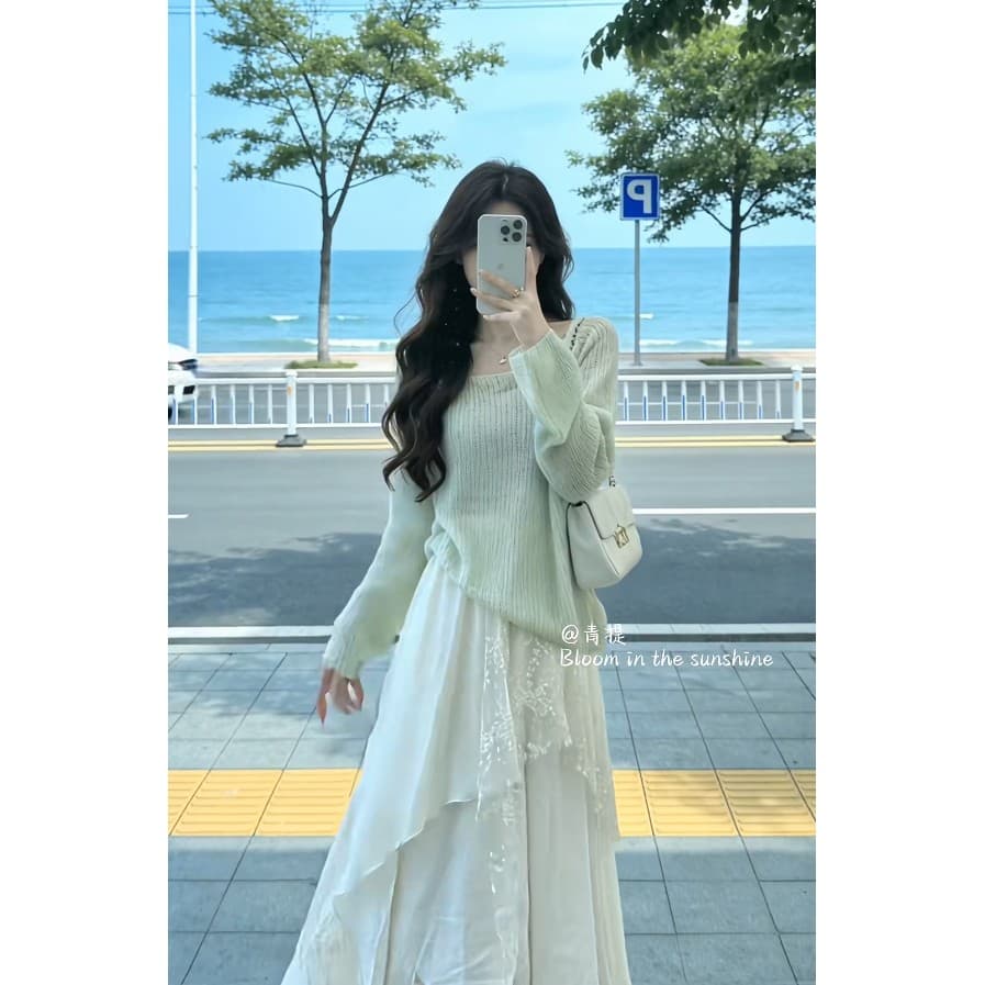 가을철 코디 전체 집합 2026 작은 키 한 부서 얇은 스타일 통기성 니트 스웨터 슬림해 보이는 반신 스커트 투피스 슈트 이미지 3
