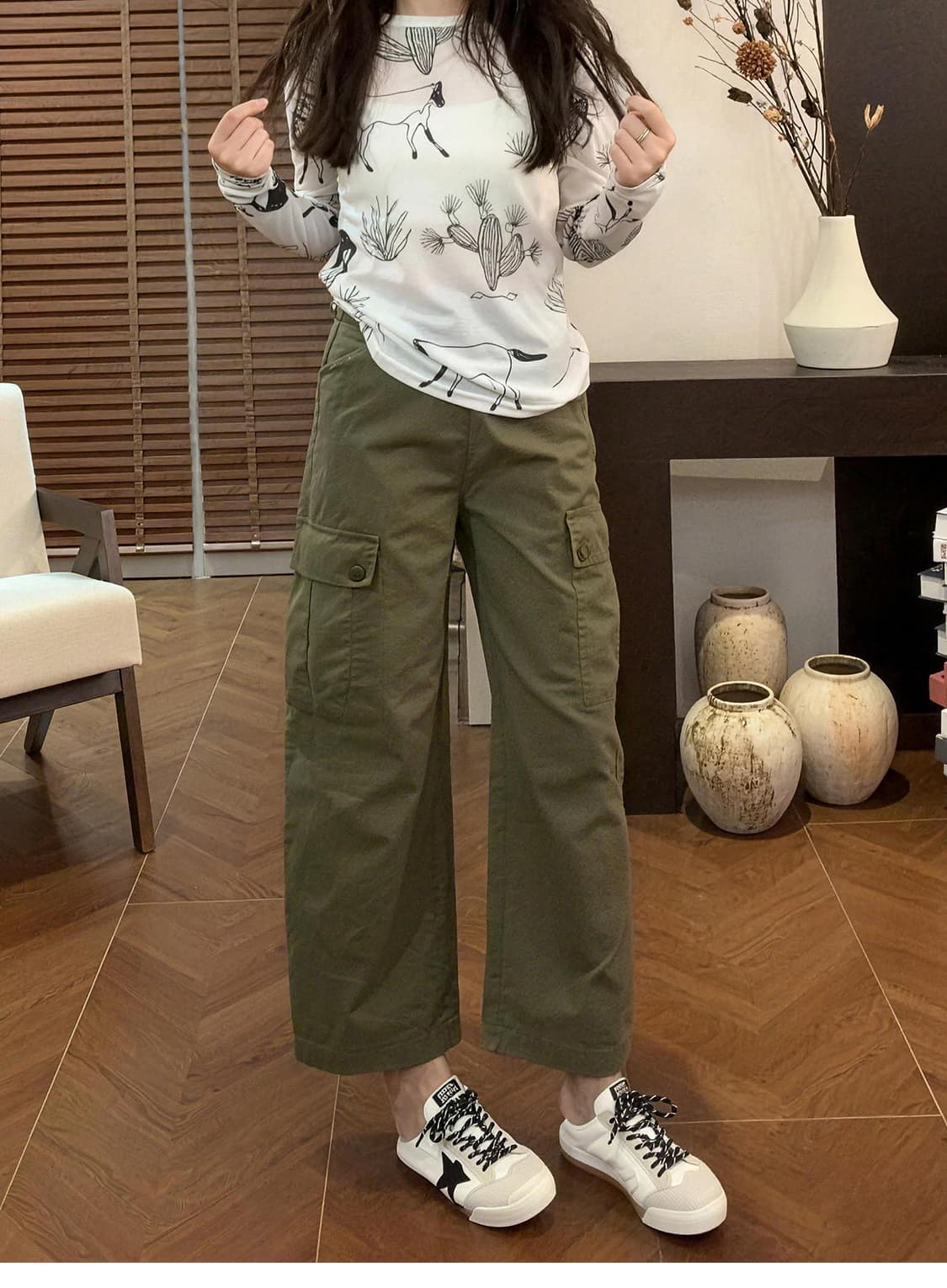 기타 주머니 한 부서 워크웨어 청바지 여성 봄 여름 2026 새로운 빅 사이즈 지방 mm 슬림해 보이는 9 포인트 스트레이트 와이드 레그 팬츠 상세 이미지 11