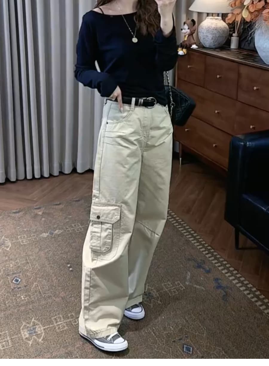 빅 사이즈 모통이 칼 청바지 여성 여름 2026 새로운 아메리칸 워크웨어 팬츠 지방 mm 슬림해 보이는 루즈핏 캐주얼 와이드 레그 팬츠 상세 이미지 16
