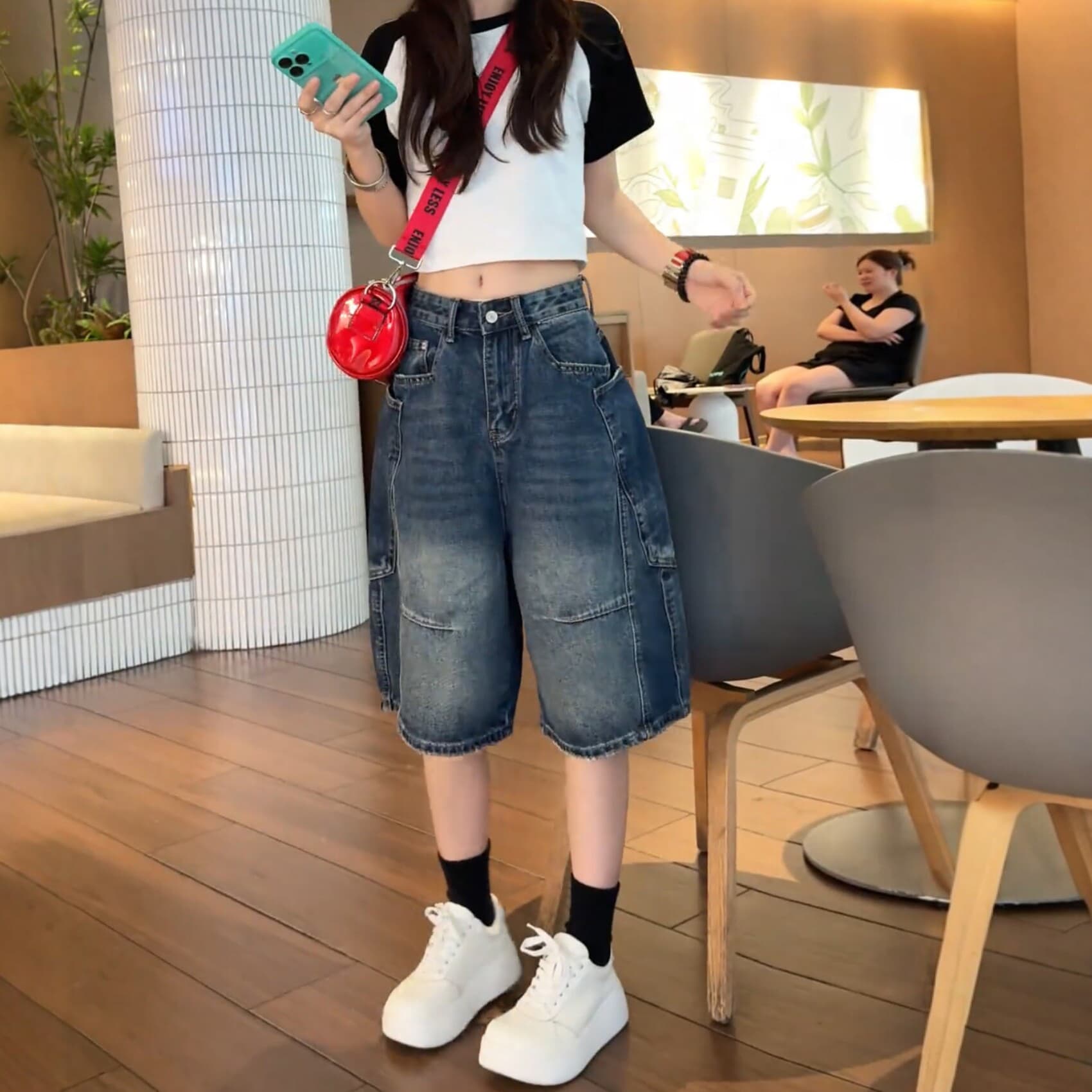 2026 여름 새로운 하이웨이스트 아메리칸 레트로 데님 반바지 여성 오부 바지 지방 mm 슬림해 보이는 배 종류 몸 바지 이미지 3