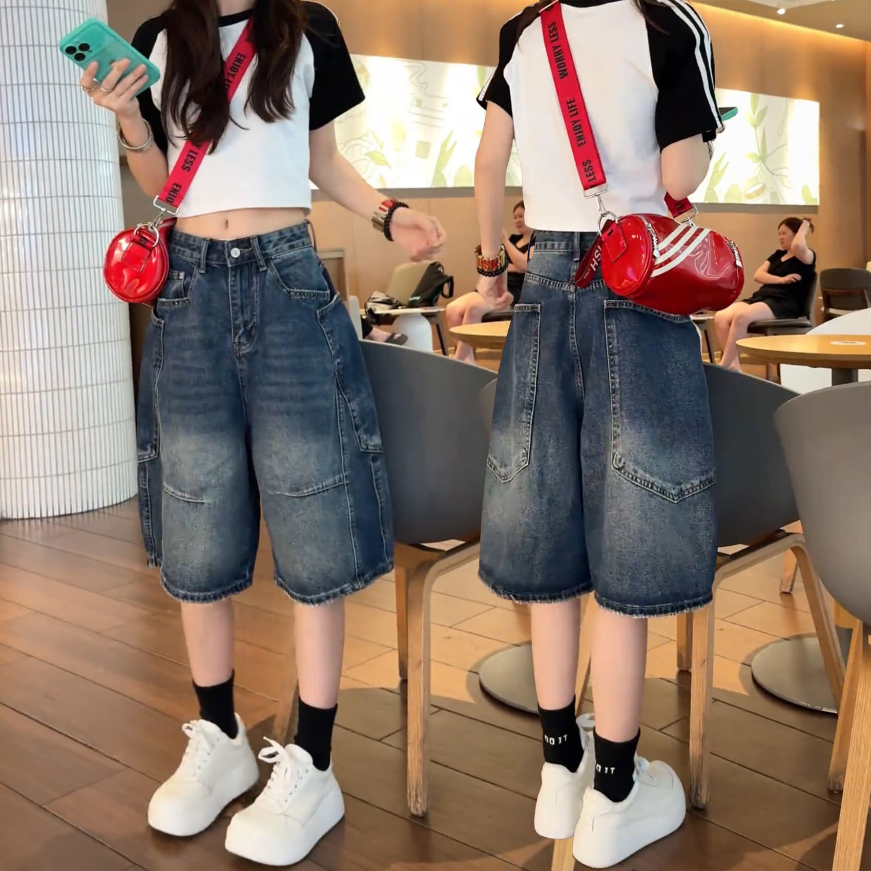 2026 여름 새로운 하이웨이스트 아메리칸 레트로 데님 반바지 여성 오부 바지 지방 mm 슬림해 보이는 배 종류 몸 바지 이미지 2