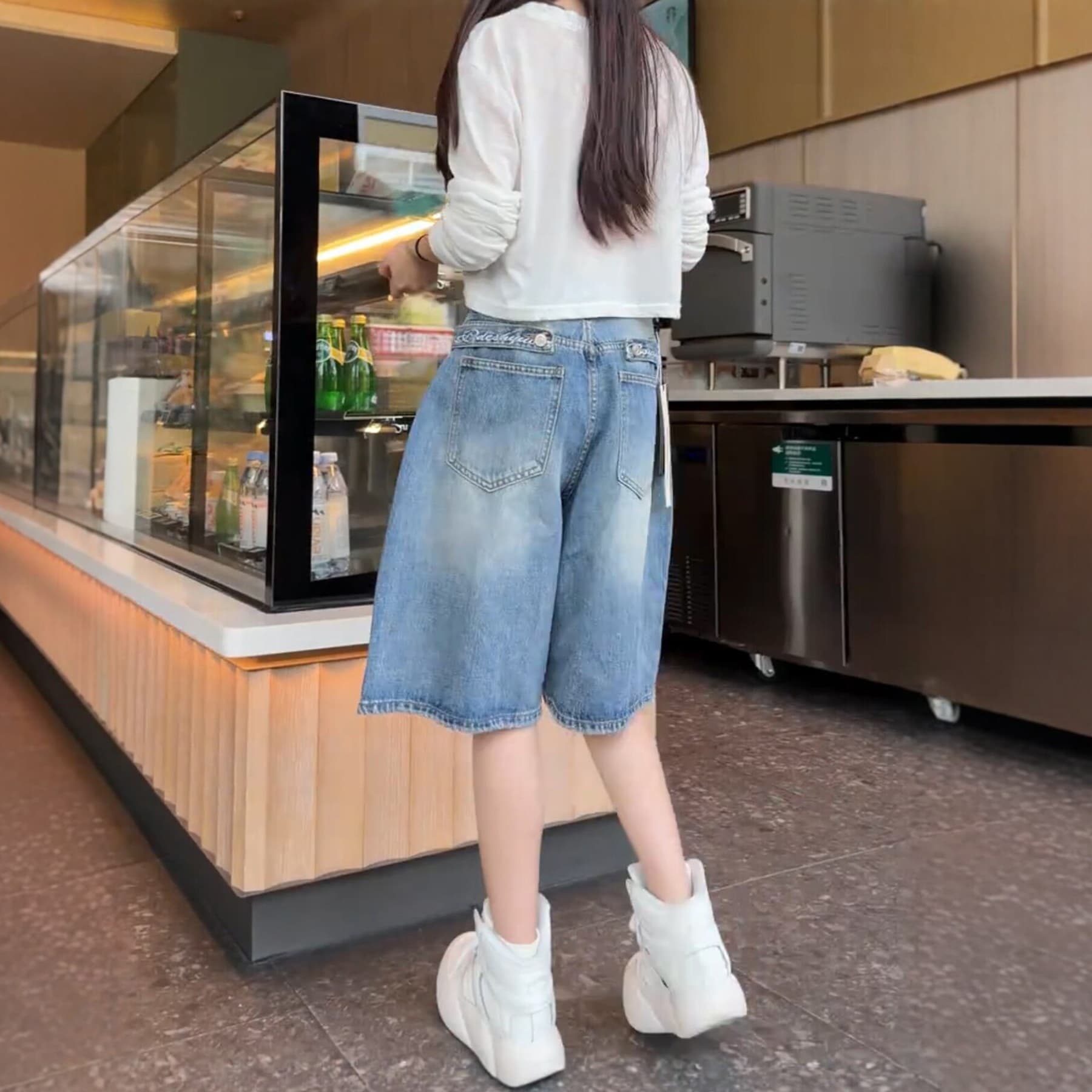 빅 사이즈 데님 반바지 여성 여름 얇은 스타일 2026 새로운 배 종류 몸 바지 지방 mm 슬림해 보이는 하이웨이스트 오부 바지 이미지 4
