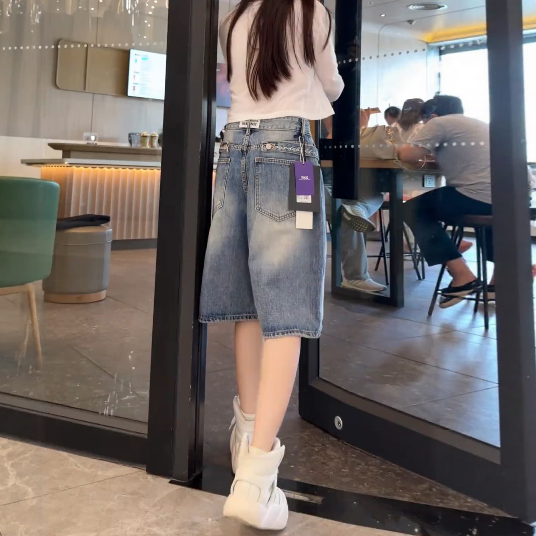 빅 사이즈 데님 반바지 여성 여름 얇은 스타일 2026 새로운 하이웨이스트 루즈핏 바지 지방 mm 슬림해 보이는 넓은 다리 오부 바지 이미지 4
