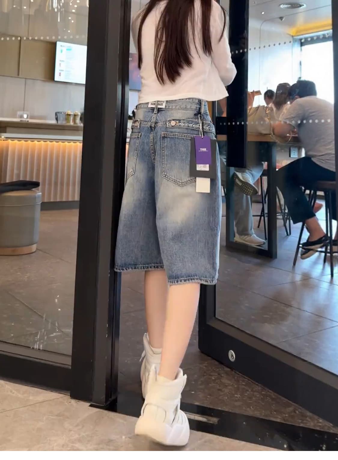 빅 사이즈 데님 반바지 여성 여름 얇은 스타일 2026 새로운 하이웨이스트 루즈핏 바지 지방 mm 슬림해 보이는 넓은 다리 오부 바지 상세 이미지 8