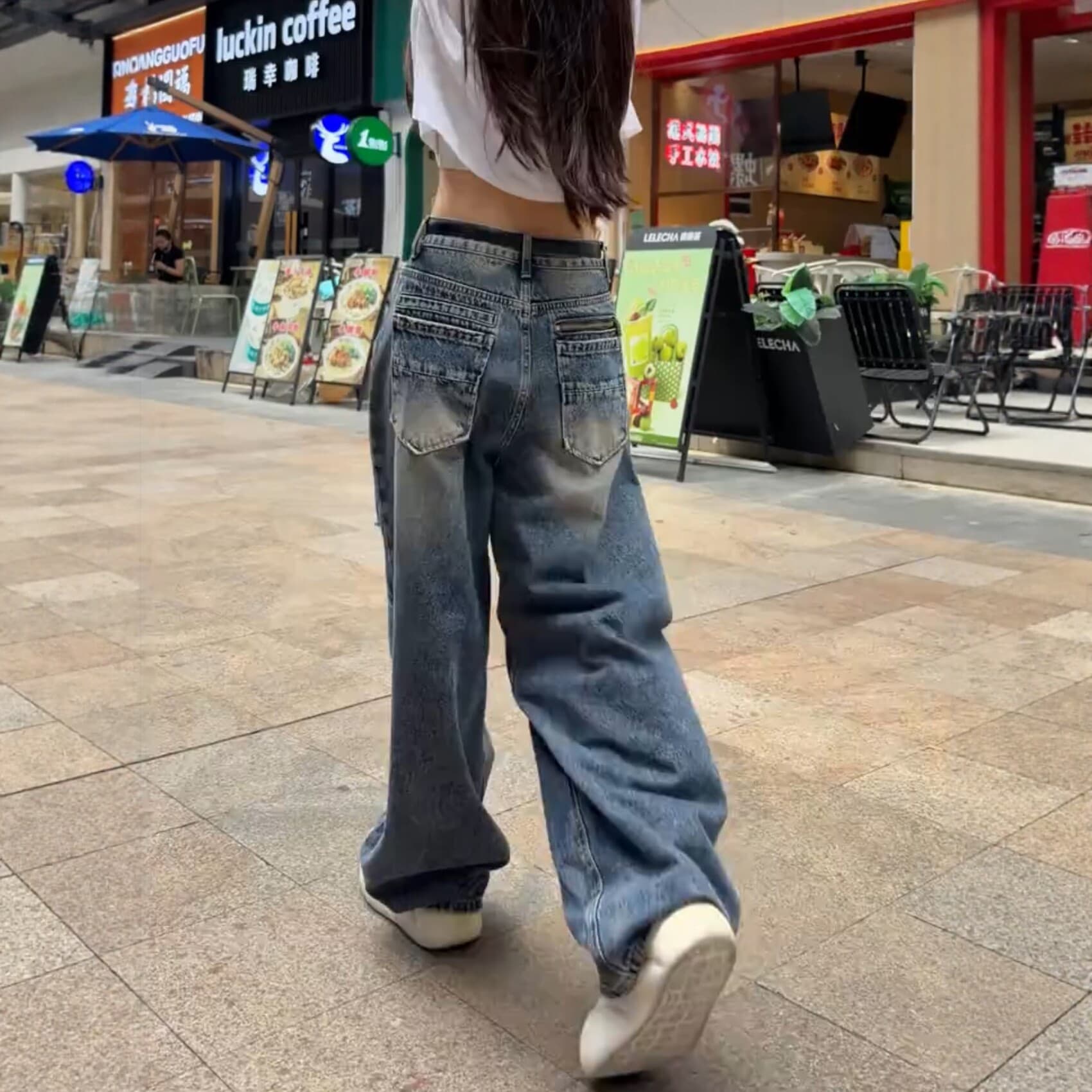빅 사이즈 찢어진 부분 모통이 칼 청바지 여성 2026 새로운 가을 지방 mm 슬림해 보이는 배 종류 몸 넓은 다리 스트레이트 바지 이미지 3