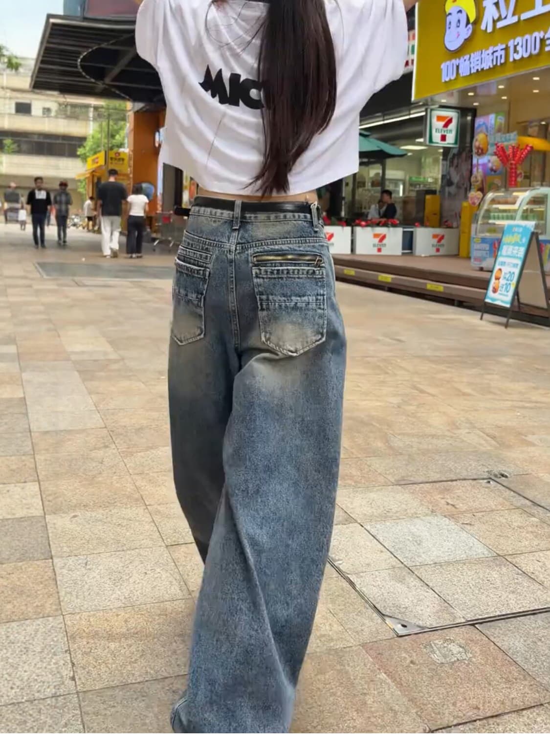 빅 사이즈 찢어진 부분 모통이 칼 청바지 여성 2026 새로운 가을 지방 mm 슬림해 보이는 배 종류 몸 넓은 다리 스트레이트 바지 상세 이미지 8