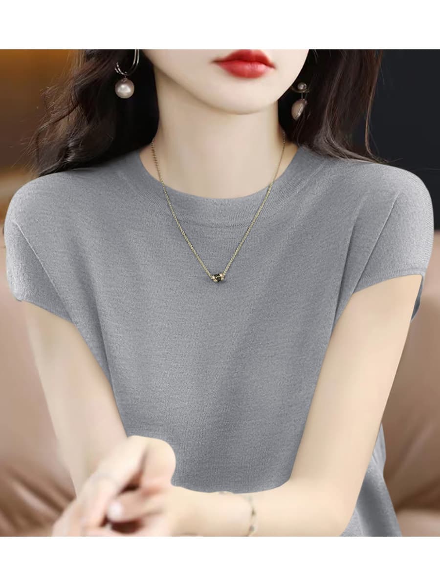 편안함 다용도 라이 경기 서울 주간 실크 작은 날다 소매 짠 셔츠 티셔츠 여성 여름 새로운 반팔 루즈핏 슬림해 보이는 맨위