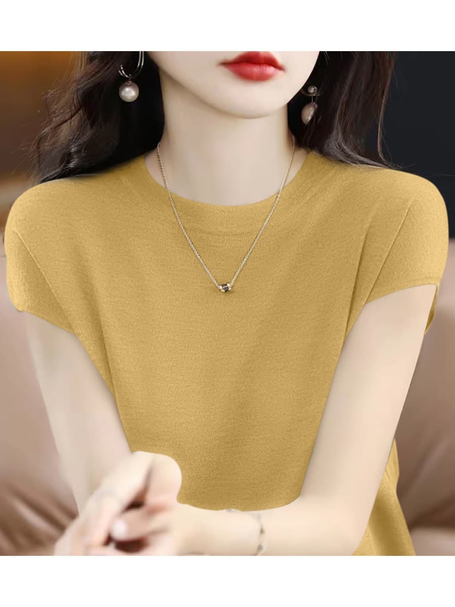 편안함 다용도 라이 경기 서울 주간 실크 작은 날다 소매 짠 셔츠 티셔츠 여성 여름 새로운 반팔 루즈핏 슬림해 보이는 맨위 이미지 3