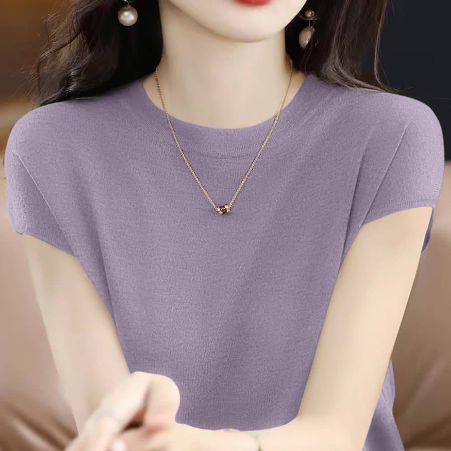 편안함 다용도 라이 경기 서울 주간 실크 작은 날다 소매 짠 셔츠 티셔츠 여성 여름 새로운 반팔 루즈핏 슬림해 보이는 맨위 이미지 5