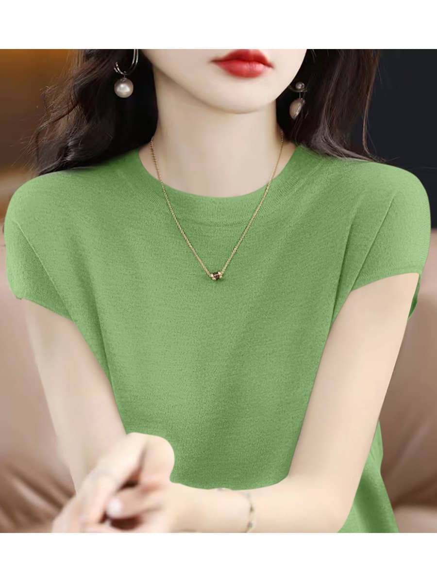 편안함 다용도 라이 경기 서울 주간 실크 작은 날다 소매 짠 셔츠 티셔츠 여성 여름 새로운 반팔 루즈핏 슬림해 보이는 맨위 상세 이미지 2