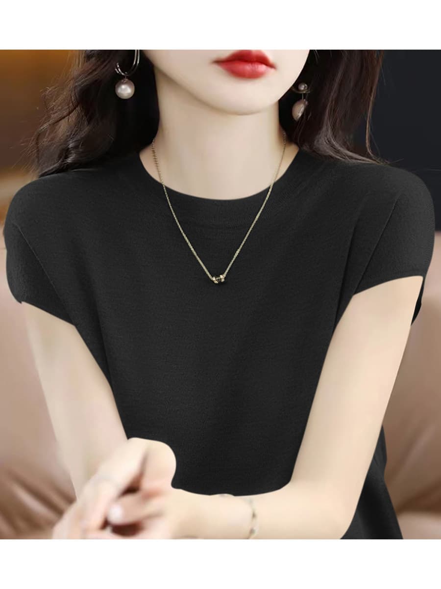 편안함 다용도 라이 경기 서울 주간 실크 작은 날다 소매 짠 셔츠 티셔츠 여성 여름 새로운 반팔 루즈핏 슬림해 보이는 맨위 상세 이미지 4