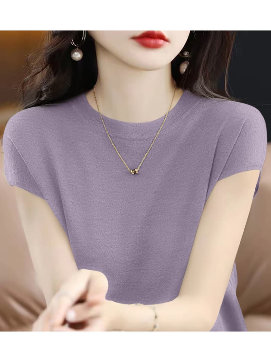 편안함 다용도 라이 경기 서울 주간 실크 작은 날다 소매 짠 셔츠 티셔츠 여성 여름 새로운 반팔 루즈핏 슬림해 보이는 맨위 상세 이미지 5