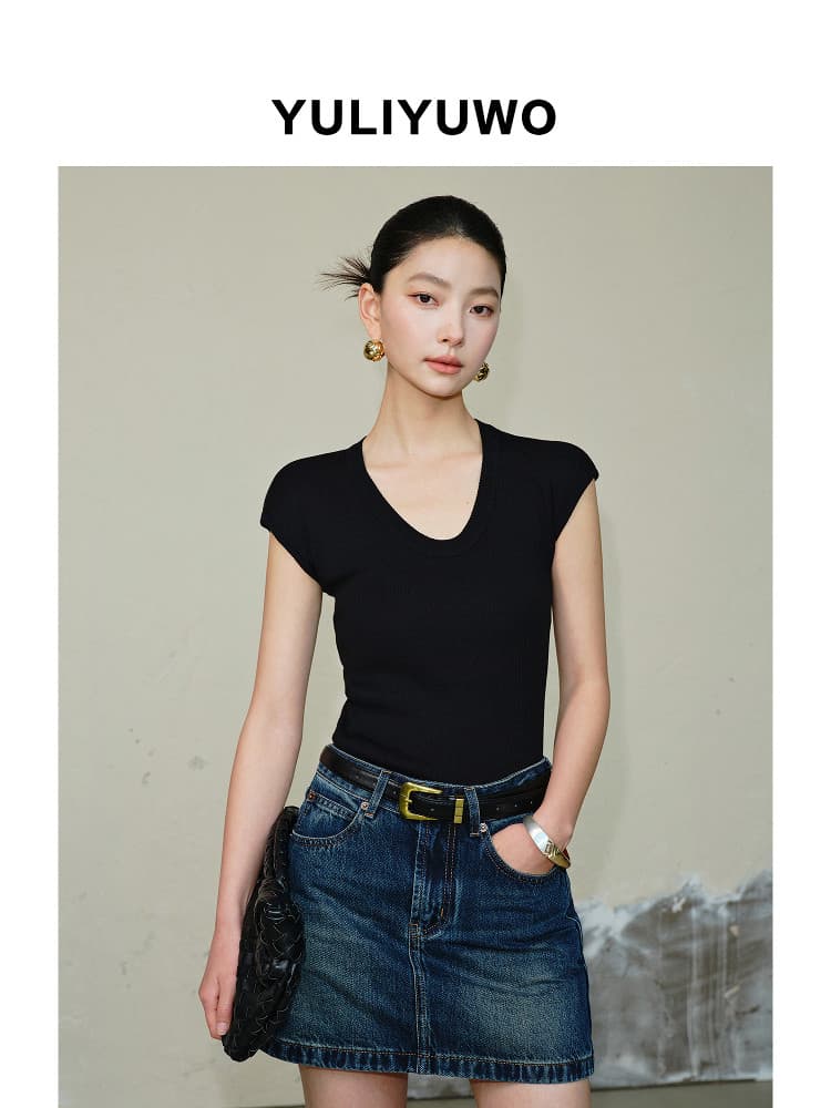 와 인사이드 나와 함께 여름 새로운 라이 경기 서울 주간 실크 뽕나무 누에 실크 순수한 흰색 반팔 티셔츠 V넥 몸매 가꾸기 맨위 여성 상세 이미지 6