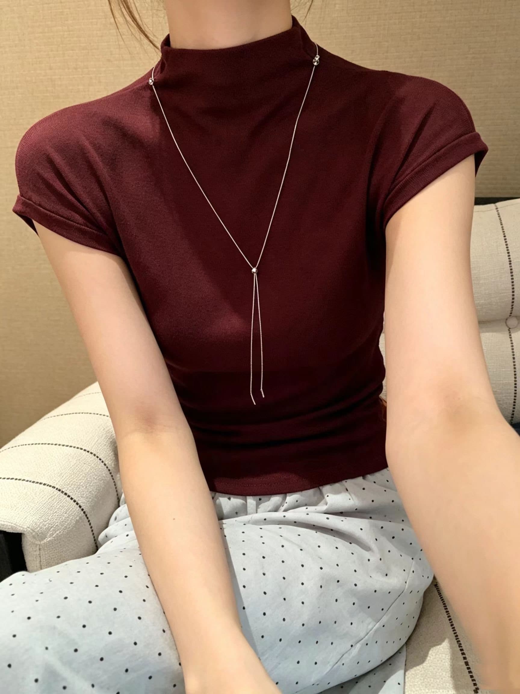 반하이넥 패션 한 부서 순수한 욕망 바람 반팔 티셔츠 여성 몸매 가꾸기 슬림해 보이는 기본 셔츠 인사이드 가져 가라. 학생 맨위 ins 트렌디