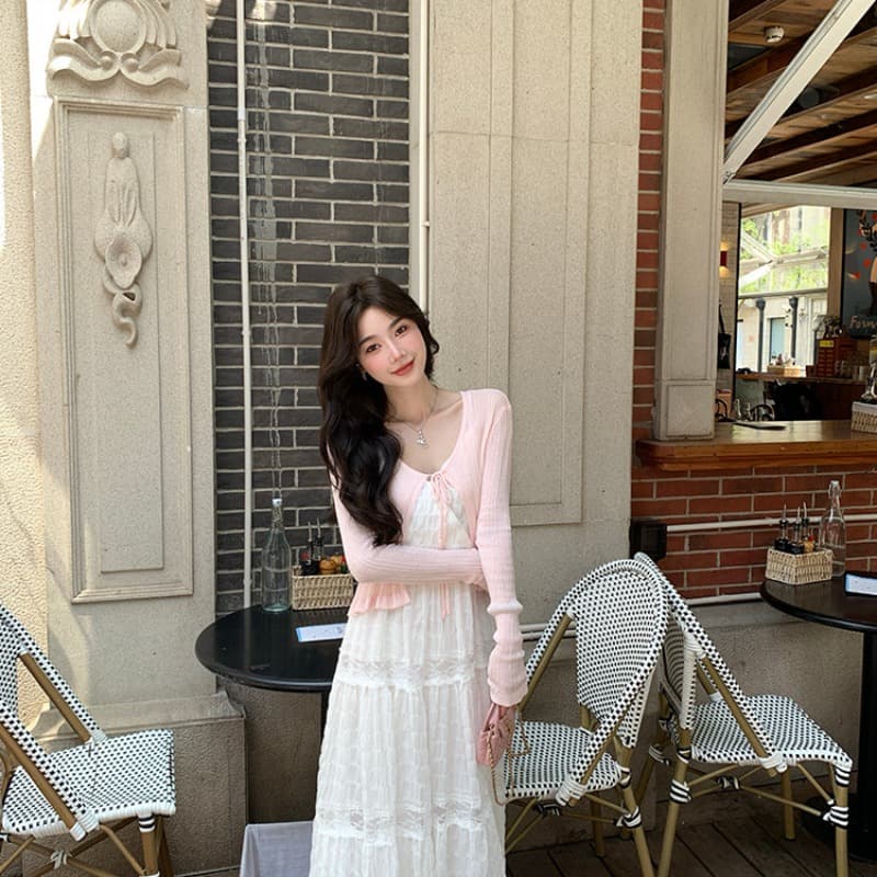 첸 대 유 얇은 스타일 슬립 드레스 외부 가져 가라. 얼음 실크 오픈 가디건 여성 여름 핑크색 니트 레이스업 맨위 쇼트 스타일 자외선 차단 재킷 이미지 5