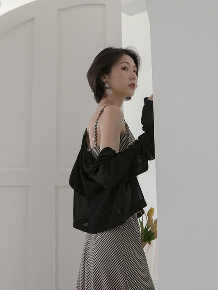 얼음 실크 작은 니트 오픈 가디건 얇은 스타일 여성 숄 여름 슬립 드레스 외부 가져 가라. 에어컨 블라우스 쇼트 스타일 긴팔 자외선 차단 재킷 이미지 2