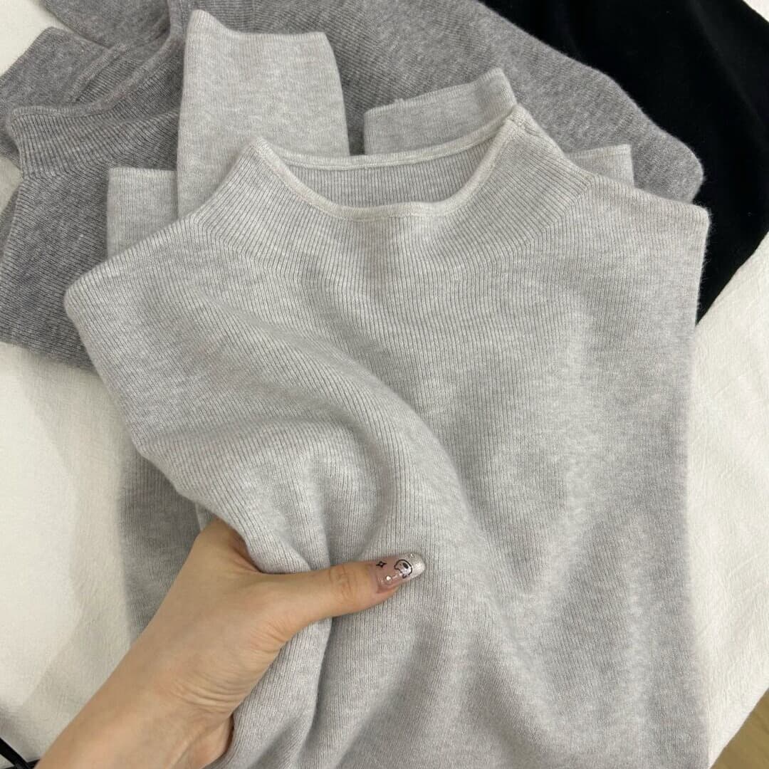 우유 fufu 부드러운 찹쌀 반하이넥 니트 기본 셔츠 여성 가을 겨울 인사이드 가져 가라. 스택 착용 센 부서 루즈핏 스탠드 칼라 스웨터 맨위 이미지 5