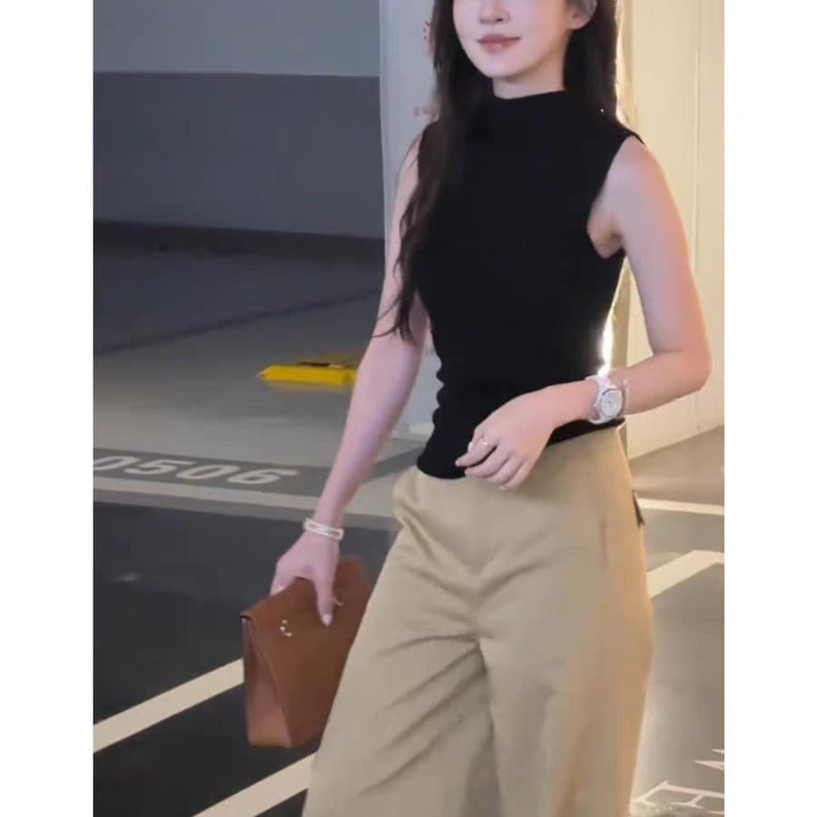 프랑스식 섹시함 검정색 얇은 스타일 니트 조끼 여성 여름 몸매 가꾸기 슬림해 보이는 주간 실크 라이 경기 서울 민소매 인사이드 잡아라. 의류 이미지 5