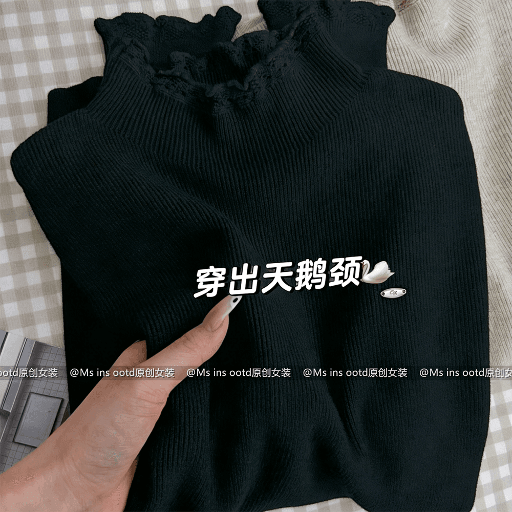 문예 바람 슈퍼 디스플레이 화이트 바다 소금 블루 프로 피부 인사이드 가져 가라. 스웨터 여자 가을 겨울 보온 기본 셔츠 반하이넥 니트 맨위 상세 이미지 4