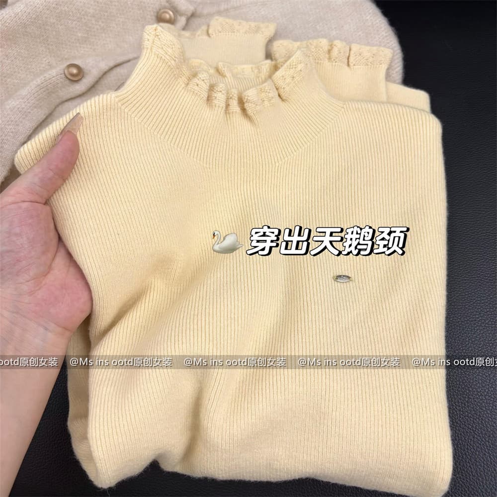 문예 바람 슈퍼 디스플레이 화이트 바다 소금 블루 프로 피부 인사이드 가져 가라. 스웨터 여자 가을 겨울 보온 기본 셔츠 반하이넥 니트 맨위 상세 이미지 5