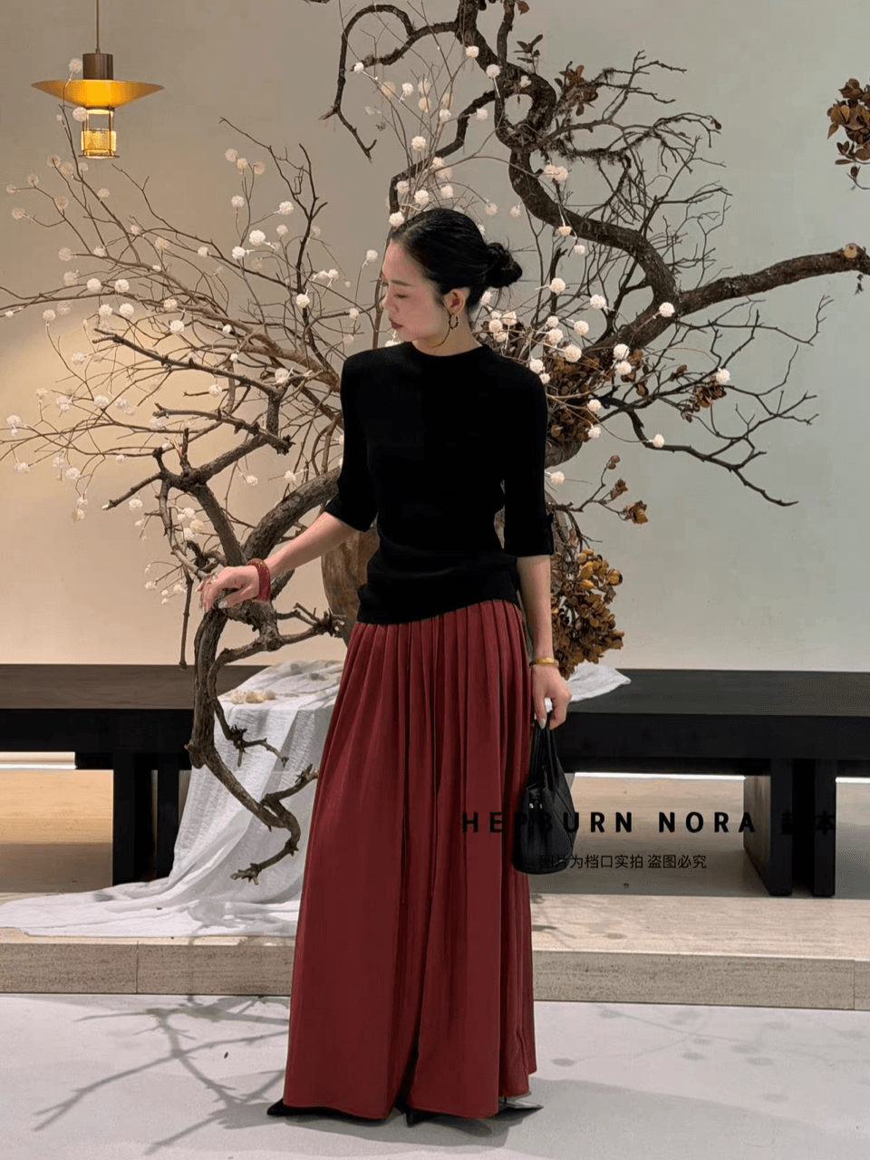 hepburn 그는 벤 반하이넥 5 점 소매 짠 셔츠 여성 가을 프랑스식 신축성 몸매 가꾸기 슬림해 보이는 만나는 맨위 이미지 4