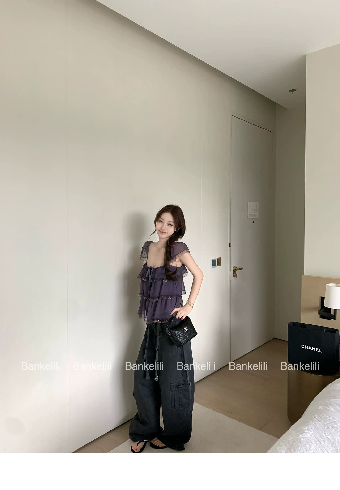 밤나무 코코아 bankelili 팬 바다 리건 프릴 레이스 계층의 감각 작은 날다 소매 광장 칼라 슬립 여성 상세 이미지 31