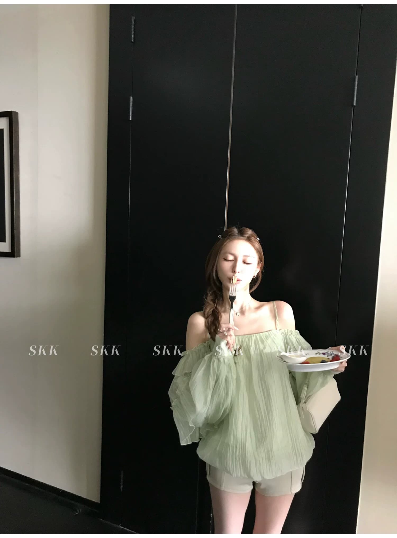 skk store 꿈 와일드 갤러리 감기 센스 프릴 꽃밭 슬립 쉬폰 긴팔 맨위 여름 얇은 스타일 상세 이미지 26