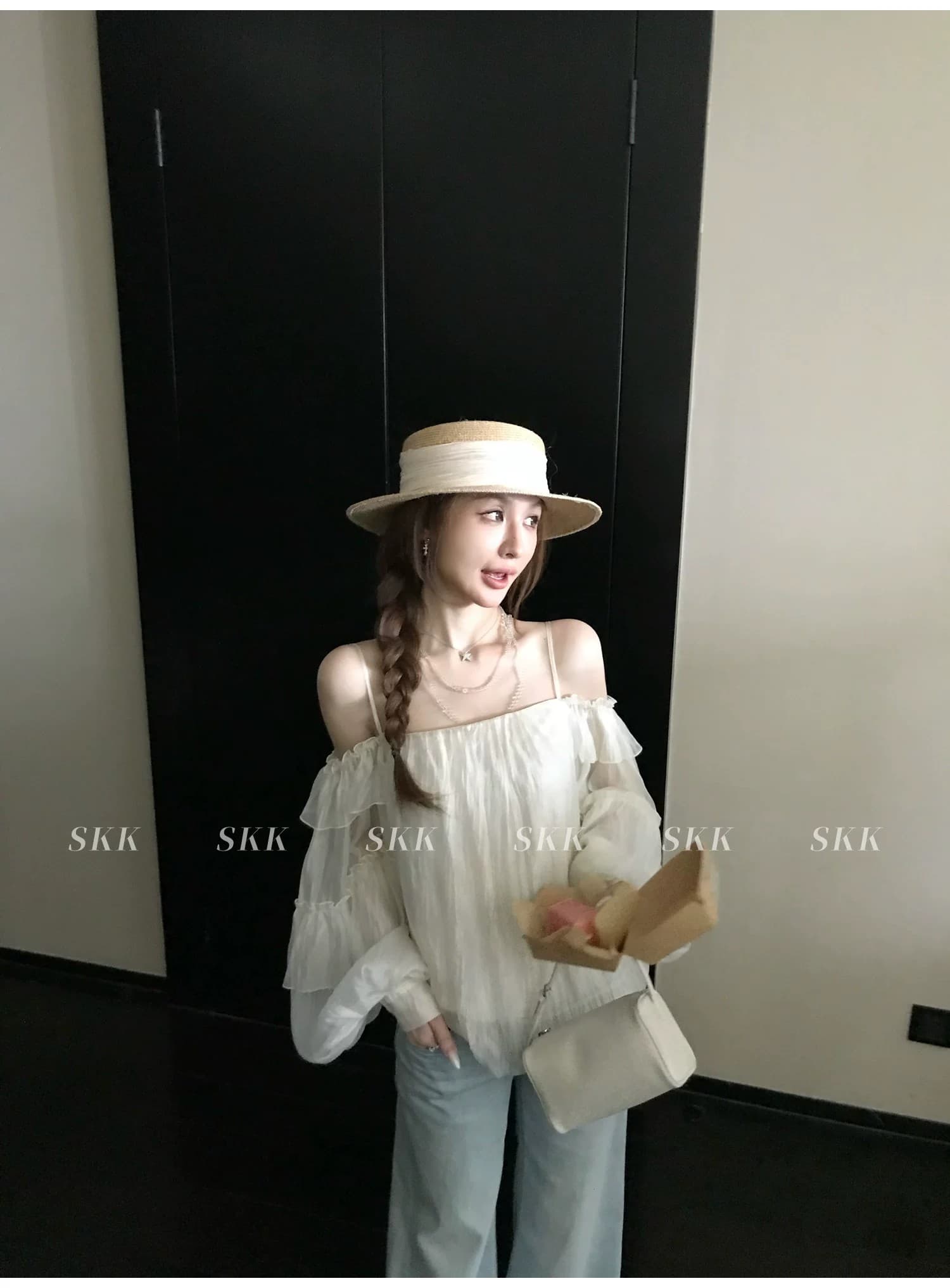 skk store 꿈 와일드 갤러리 감기 센스 프릴 꽃밭 슬립 쉬폰 긴팔 맨위 여름 얇은 스타일 상세 이미지 35