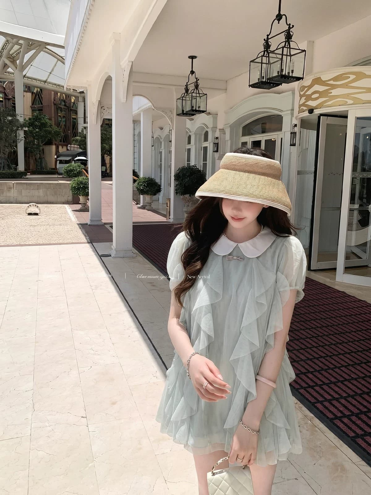 달콤한 수선화 포도 작은 천사 달콤한 스타일 베이비 칼라 여성 드레스 여름 연령 감소 반팔 허리 수축 슬림해 보이는 치마 이미지 4
