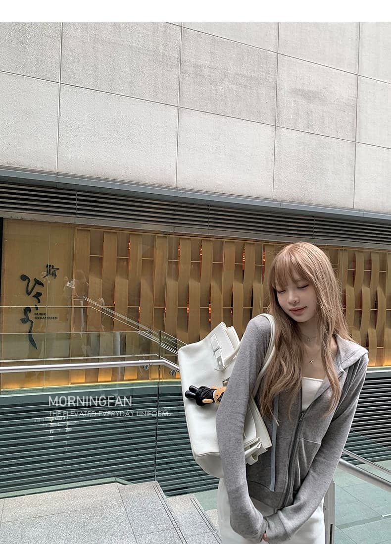 안녕하세요. 팬 팬 넣다 자매 왕 화이트 후드 티 스웨터 지퍼 여성 코트 얇은 스타일 비스듬한 어깨 쇼트 스타일 오픈 가디건 맨위 상세 이미지 11