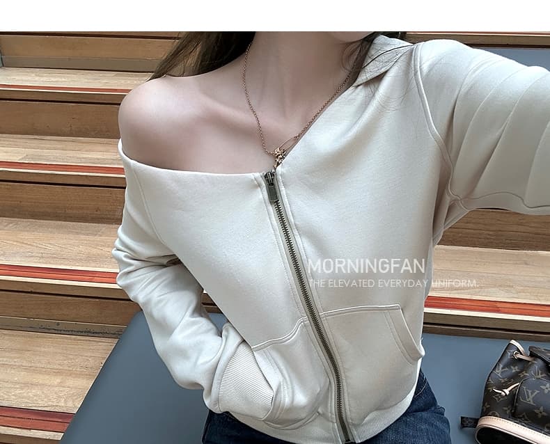 안녕하세요. 팬 팬 넣다 자매 왕 화이트 후드 티 스웨터 지퍼 여성 코트 얇은 스타일 비스듬한 어깨 쇼트 스타일 오픈 가디건 맨위 상세 이미지 12