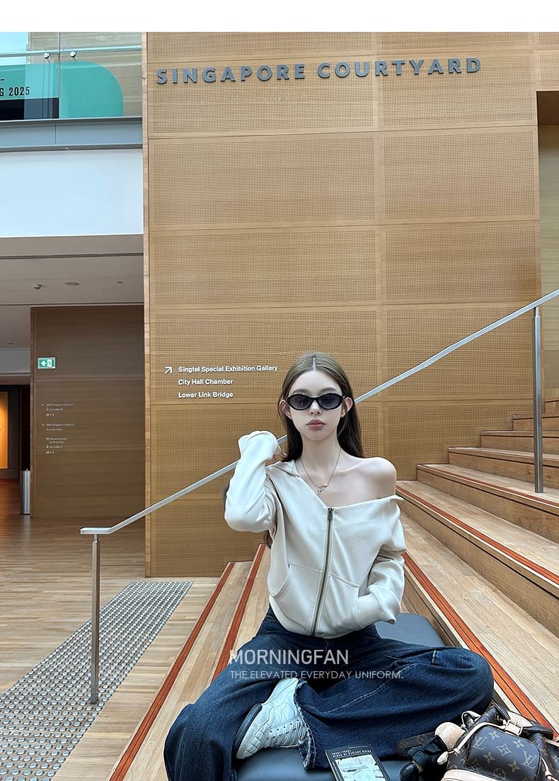 안녕하세요. 팬 팬 넣다 자매 왕 화이트 후드 티 스웨터 지퍼 여성 코트 얇은 스타일 비스듬한 어깨 쇼트 스타일 오픈 가디건 맨위 상세 이미지 13