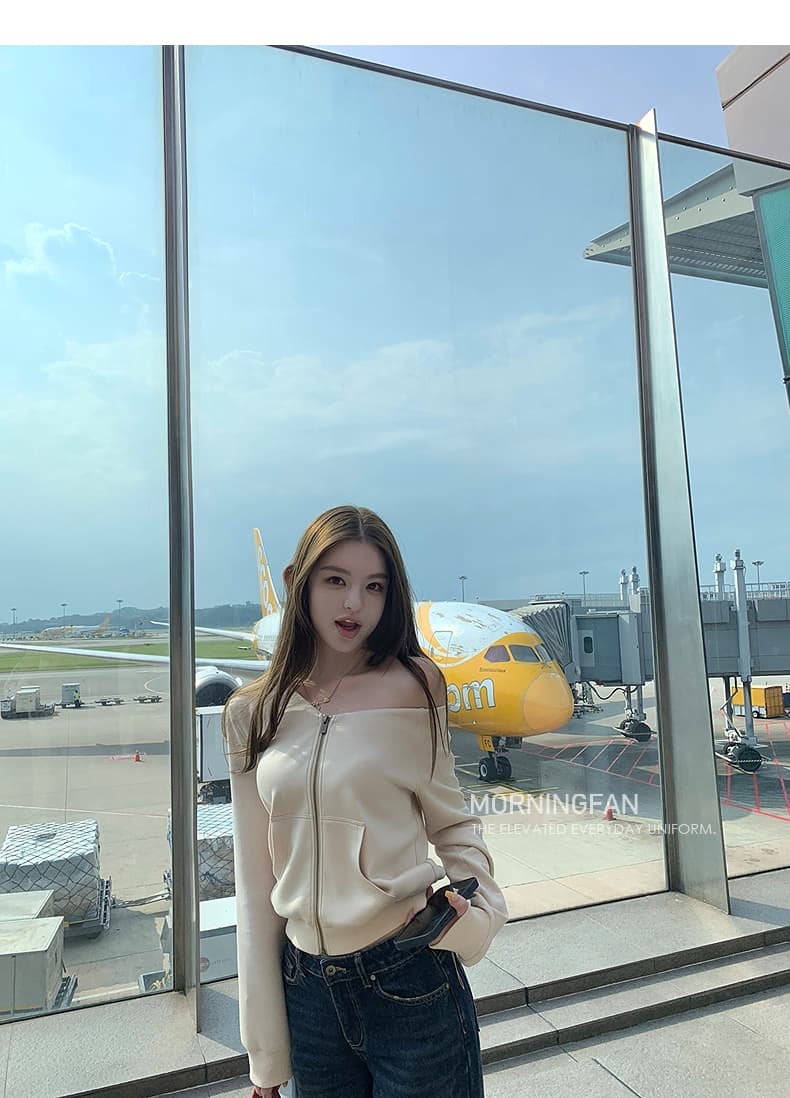 안녕하세요. 팬 팬 넣다 자매 왕 화이트 후드 티 스웨터 지퍼 여성 코트 얇은 스타일 비스듬한 어깨 쇼트 스타일 오픈 가디건 맨위 상세 이미지 14