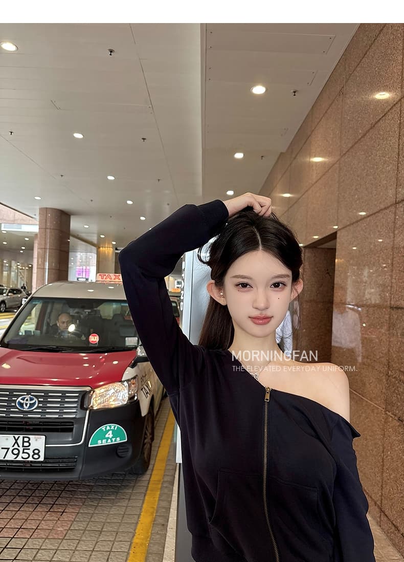 안녕하세요. 팬 팬 넣다 자매 왕 화이트 후드 티 스웨터 지퍼 여성 코트 얇은 스타일 비스듬한 어깨 쇼트 스타일 오픈 가디건 맨위 상세 이미지 16