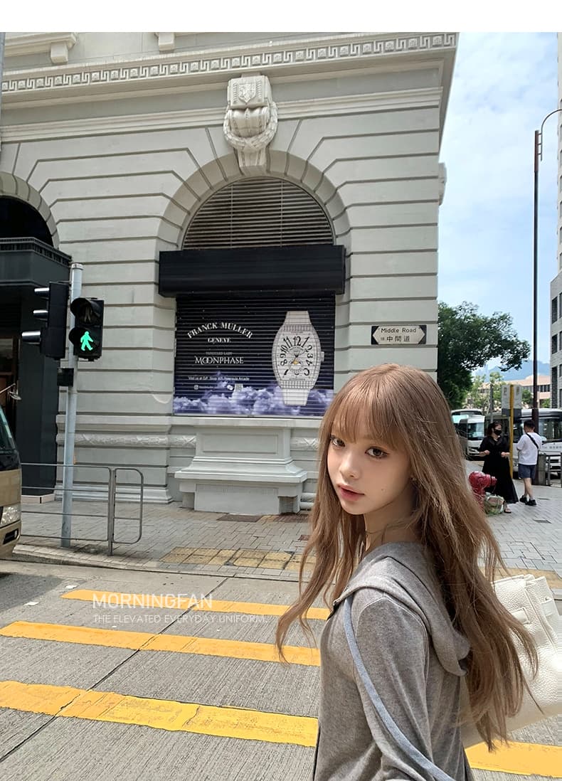 안녕하세요. 팬 팬 넣다 자매 왕 화이트 후드 티 스웨터 지퍼 여성 코트 얇은 스타일 비스듬한 어깨 쇼트 스타일 오픈 가디건 맨위 상세 이미지 25