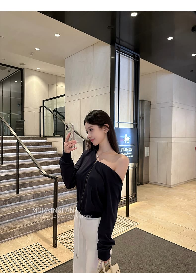 안녕하세요. 팬 팬 넣다 자매 왕 화이트 후드 티 스웨터 지퍼 여성 코트 얇은 스타일 비스듬한 어깨 쇼트 스타일 오픈 가디건 맨위 상세 이미지 35