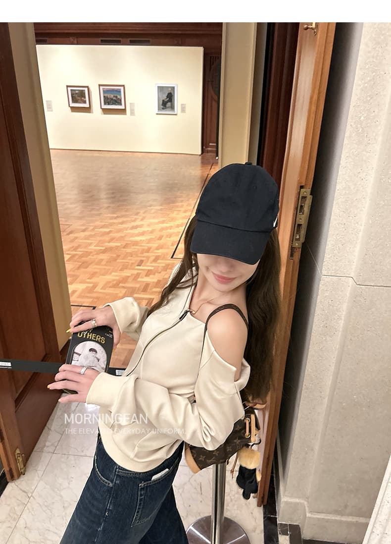 안녕하세요. 팬 팬 넣다 자매 왕 화이트 후드 티 스웨터 지퍼 여성 코트 얇은 스타일 비스듬한 어깨 쇼트 스타일 오픈 가디건 맨위 상세 이미지 45