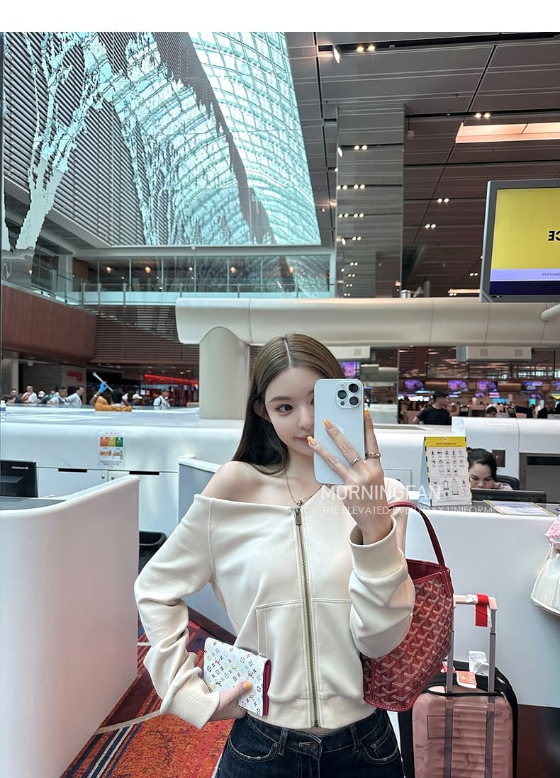안녕하세요. 팬 팬 넣다 자매 왕 화이트 후드 티 스웨터 지퍼 여성 코트 얇은 스타일 비스듬한 어깨 쇼트 스타일 오픈 가디건 맨위 상세 이미지 46