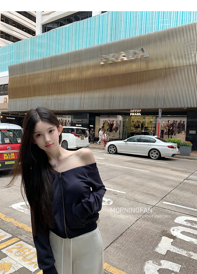 안녕하세요. 팬 팬 넣다 자매 왕 화이트 후드 티 스웨터 지퍼 여성 코트 얇은 스타일 비스듬한 어깨 쇼트 스타일 오픈 가디건 맨위 상세 이미지 52
