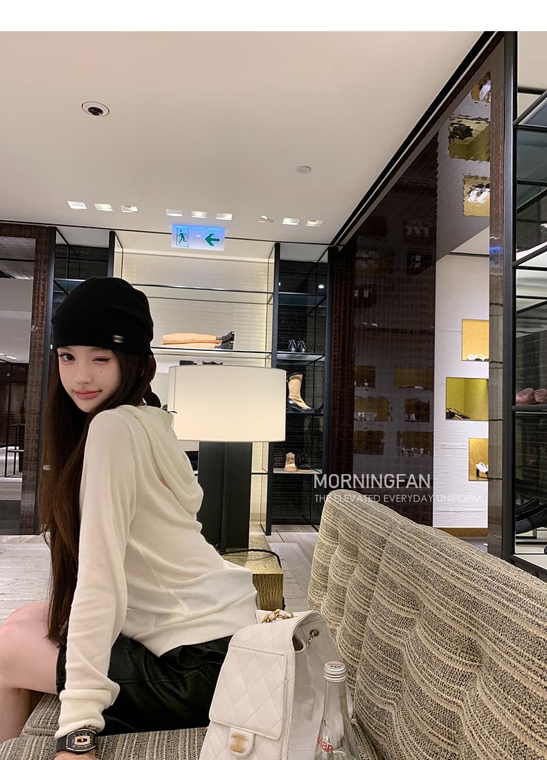 안녕하세요. 팬 팬 넣다 자매 왕 화이트 후드 티 스웨터 지퍼 여성 코트 얇은 스타일 비스듬한 어깨 쇼트 스타일 오픈 가디건 맨위 상세 이미지 56